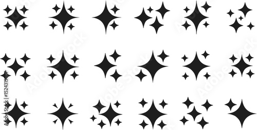 Sparkling Stars Glitter Icons Shine Symbols Twinkle Graphics Vector Se