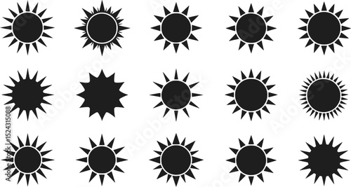 15 Sun Icons Black Sunburst Symbols Vector Sun Cliparts  Solar Designs