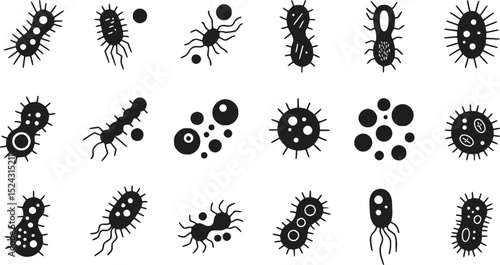 Diverse Microbe Icons: Bacteria Viruses and Germs Vector Illustration 