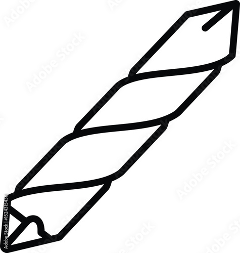 Drill Bit Icon: A detailed line drawing of a drill bit, showcasing its sharp point and helical flutes. Ideal for construction, DIY, and tool-related projects.