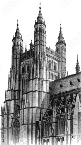 An intricate pencil drawing of a majestic cathedral, with its soaring spires vector