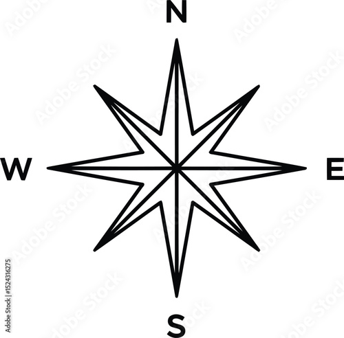 Navigational Guide: Simple, stark, and stylized, this image presents a navigational compass rose, a timeless symbol of direction and exploration.