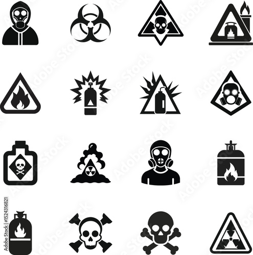  Danger Symbol Black, Chemical Warning  Vector silhouette
