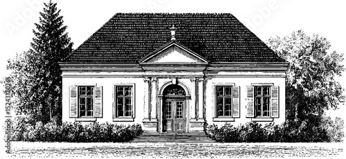 Vintage engraved colonial architecture design for historical projects