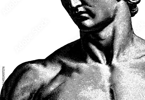 Intricate engraved fragmented male torso illustration for artistic designs