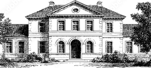 Elegant georgian architecture engraving for historical design and decoration projects