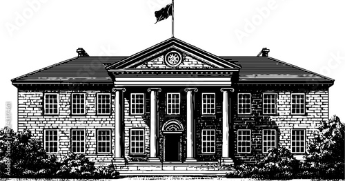 Detailed engraving of historic georgian architecture with symmetrical design