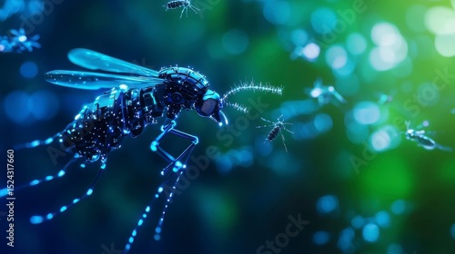 Wallpaper Mural mosquitoes interacting Close-up view of a mosquito surrounded by blurred green and blue bokeh lights. Torontodigital.ca
