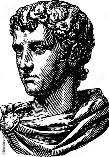 Engraved illustration of late roman emperor bust for historical design and art projects