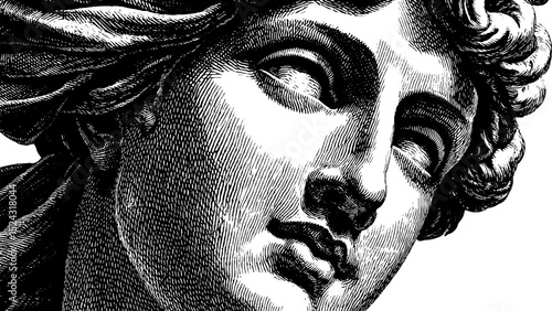 Detailed engraving of kore statue - artistic design for cultural and historical publications