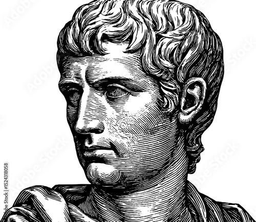 Engraved illustration of late roman emperor bust for historical design and art
