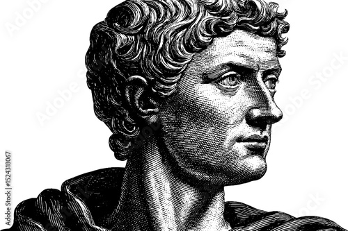 Engraved bust of late roman emperor - historical art illustration