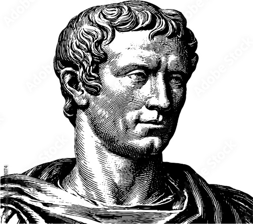 Engraved artwork of a roman emperor bust - historical portrait for classical design