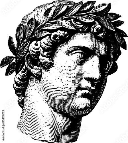 Classical roman bust engraving - marble sculpture illustration for historical art design