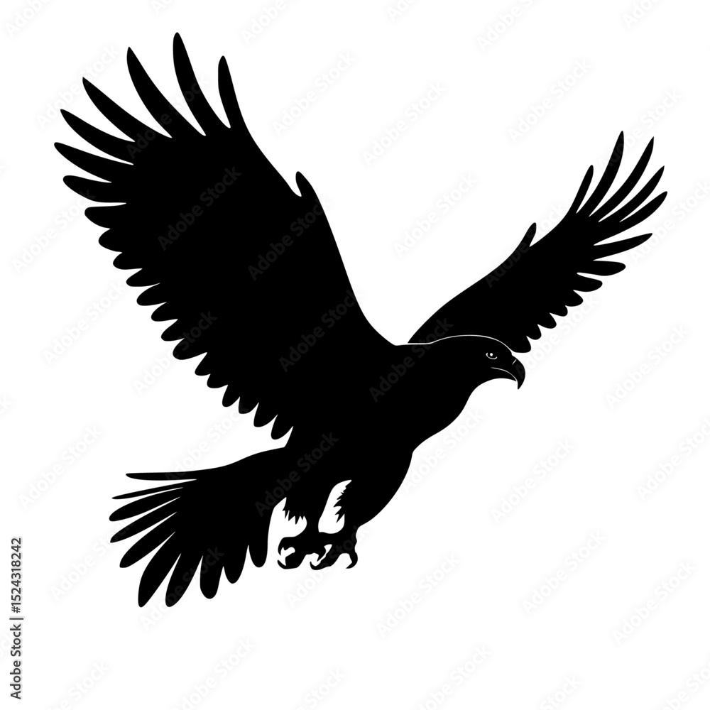 Obraz premium a black and white silhouette of an eagle in flight bird, black, eagle, flight, fly, silhouette, wing , Generative art.