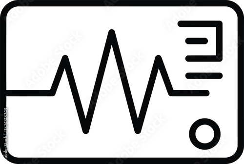 Heart Rate Monitor: A black and white illustration of a heart rate monitor displaying a fluctuating waveform, representing vital signs and medical monitoring. 