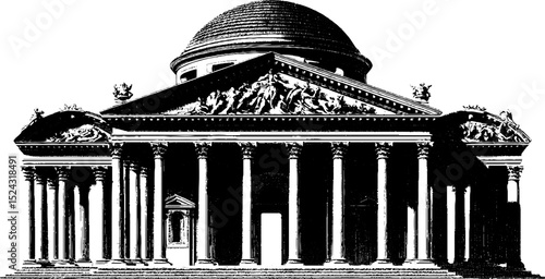 Intricate renaissance architecture engraving featuring classical elements