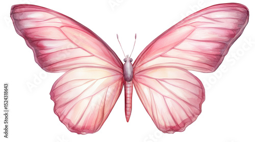 Delicate Pink Watercolor Butterfly Painting Isolated on White Background
