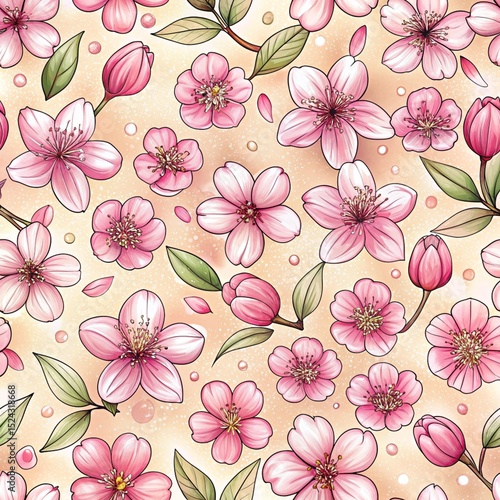 Wallpaper Mural  Pastel Sakura Blossoms Seamless Doodle Pattern Torontodigital.ca