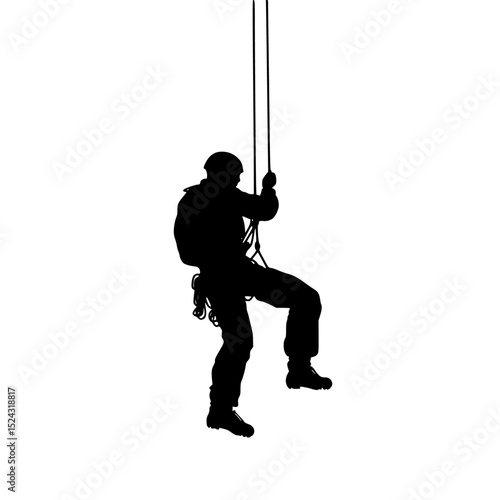 a black and white silhouette of a man swinging on a rope black, hang, man, rope, silhouette, swing, swinge , Generative art.