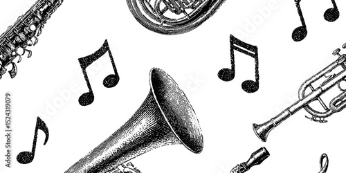 Vintage musical instrument pattern with engraved details for creative design