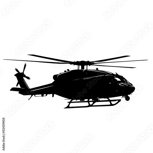 a black and white silhouette of a helicopter black, fly, helicopter, silhouette , Generative art.