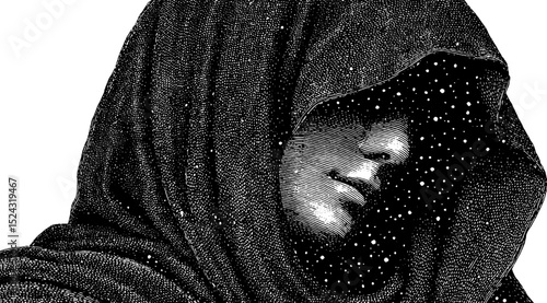 Mystical engraving of nyx statue with nighttime theme for art and design projects