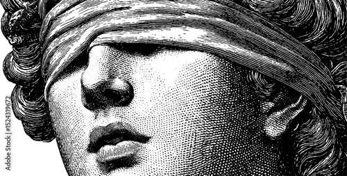 Engraved depiction of blindfolded themis, symbolizing justice and impartiality