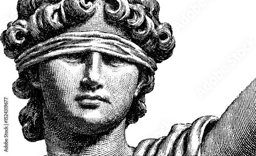 Engraved illustration of blindfolded themis symbolizing justice and impartiality