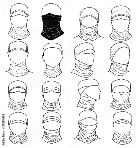Balaclava and Neck Gaiter Styles Vector Illustration, Face Coverings, Headwear, Outdoor Accessories