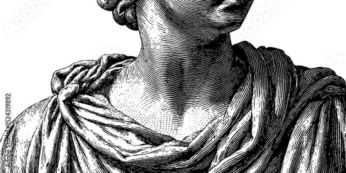 Engraved art of venus de milo statue detail for classical art design