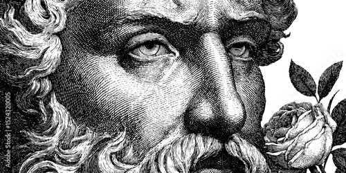 Engraved illustration of zephyrus with roses - classical mythology art design