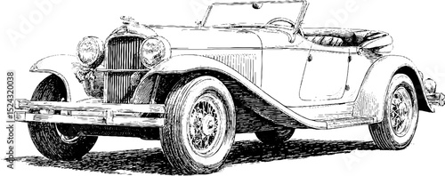 Vintage 1920s convertible car engraving - retro automotive art for nostalgic designs