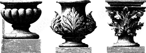 Baroque sculpture elements engraved art set for design and decor inspiration