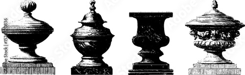 Ornate baroque sculpture collection: engraved illustrations for classical art design