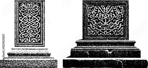Ornate byzantine throne bases with intricate engraved designs for artistic and historical inspiration