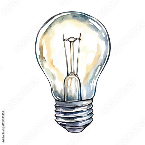 Watercolor Illustration of a Glowing Light Bulb