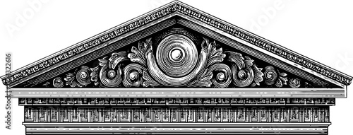 Engraved classical pediment design set for architectural and historical art projects