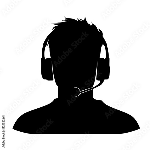 a silhouette of a man wearing headphones black, head, headphone, man, silhouette, wear , Generative art.