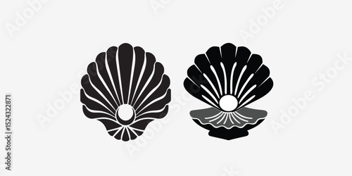 Print  Shell vector icon logo illustration. Scallop shellfish pearl logo line icon sea shape symbol