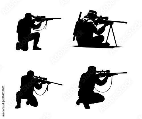 sniper silhouette set, isolated background