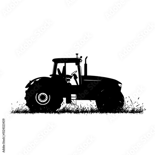 a black silhouette of a farmer driving a tractor on a transparent background black, drive, farmer, field, grass, silhouette, tractor , Generative art.