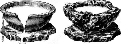 Intricate engraved cups with dripping liquid - art of cascade design and craftsmanship
