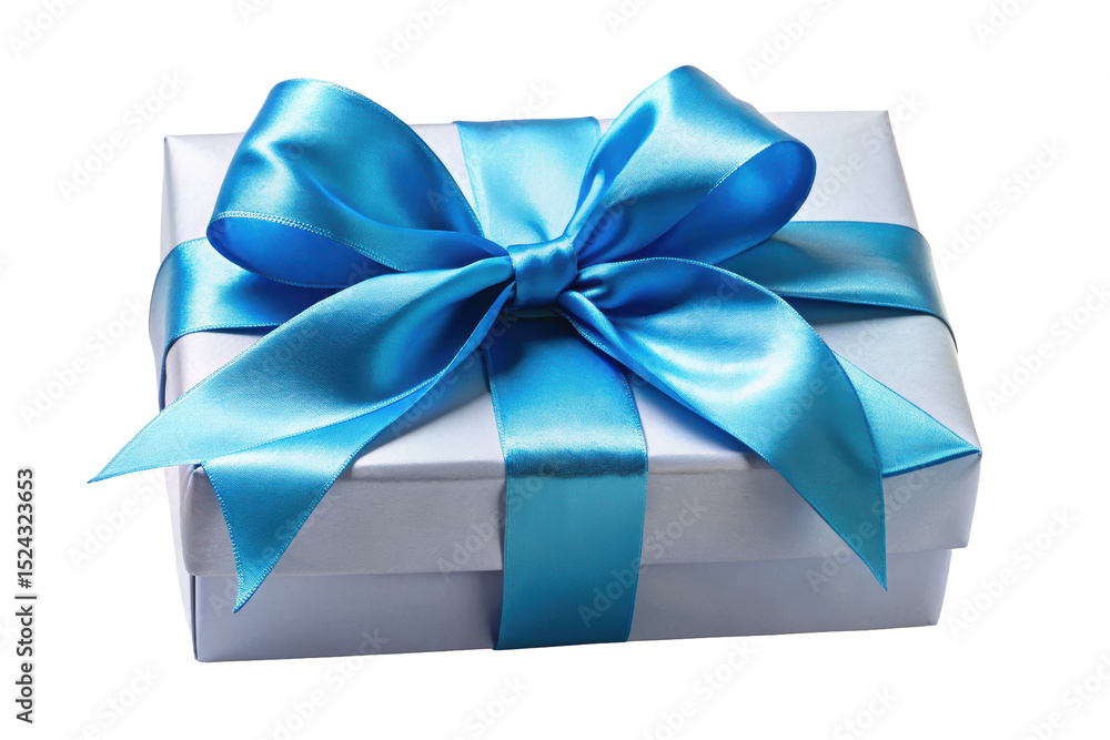 gift box with blue ribbon and bow isolated on white gift box with blue ribbon and bow isolated on white