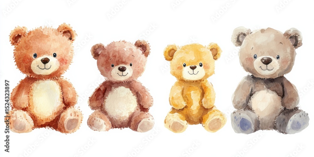 four teddy bears arranged on white background four teddy bears arranged on white background