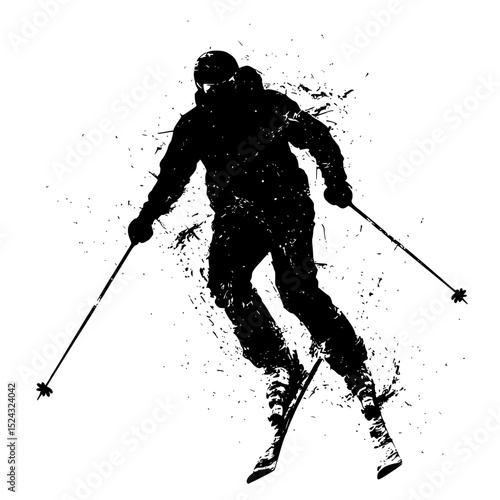 black silhouette of a skier riding skis on a transparent background abstract, art, black, man, ride, silhouette, ski, skier , Generative art.