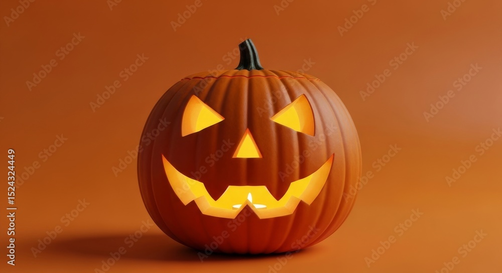 Illuminated Halloween Pumpkin - A carved pumpkin with a lit-up jack-o'-lantern face sits against a warm orange background. Perfect for Halloween Illuminated Halloween Pumpkin - A carved pumpkin with a lit-up jack-o'-lantern face sits against a warm orange background. Perfect for Halloween