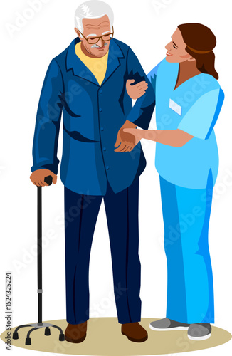 care worker elderly man in nursing home
