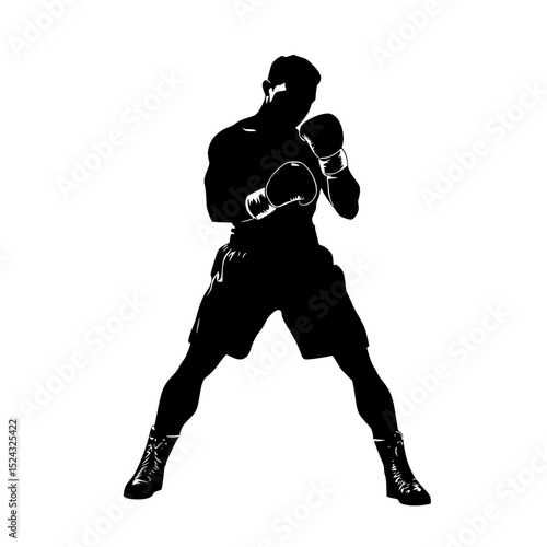 a black and white silhouette of a baseball player with boxing gloves baseball player, black, boxer, boxing glove, man, silhouette , Generative art.