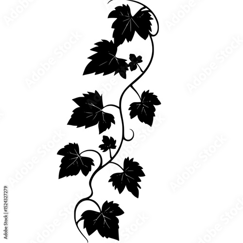 a black silhouette of a vine with flowers and leaves black, flower, grape, ivy, silhouette, vine , Generative art.